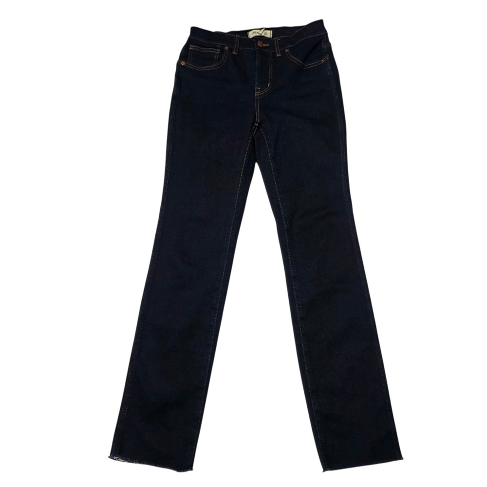 Madewell Mid-Rise Stovepipe Jeans Womens 26 Dark Indigo Raw Hem Denim Stretch